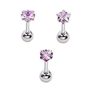 Yellow Chimes Stud Earrings for Unisex Combo of 3 Pcs Pink Silver Cubic ...