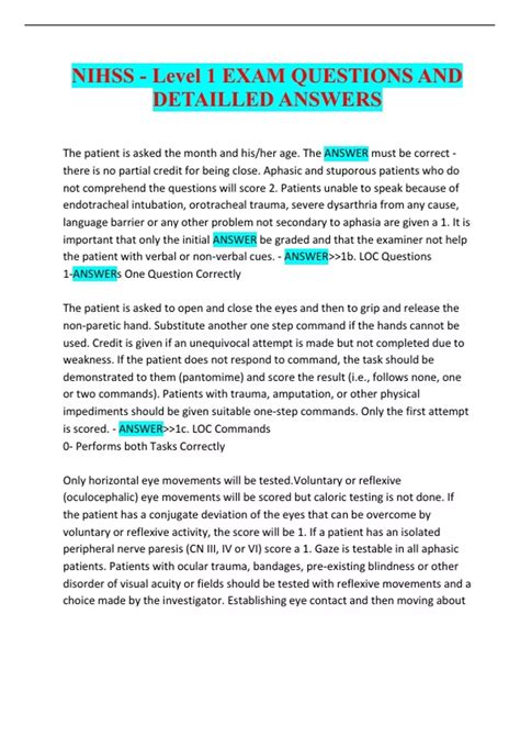 NIHSS - Level 1 EXAM QUESTIONS AND DETAILLED ANSWERS - CNA - Certified ...