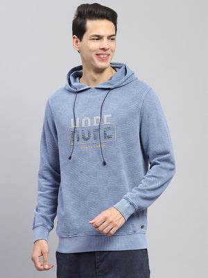 Buy Monte Carlo Men Printed Blue Full Sleeve Hoodie (S) Online