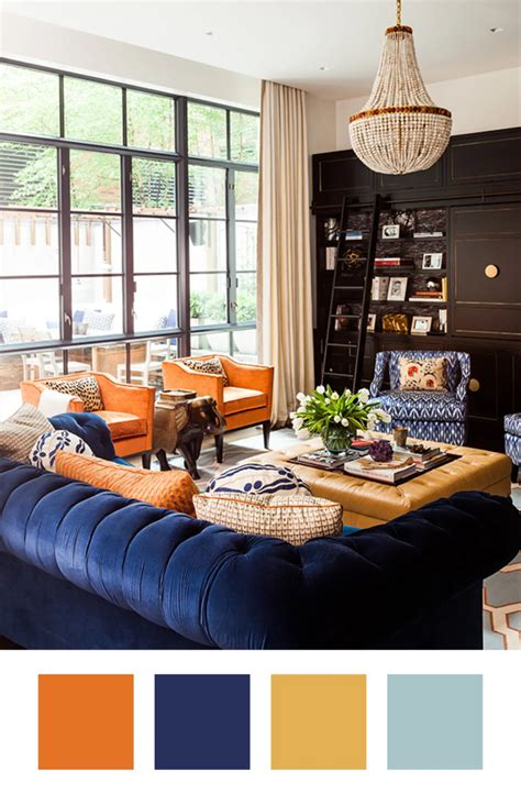 burnt orange and blue living room