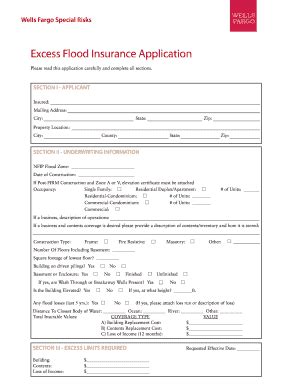Wells Fargo Excess Flood Insurance Application - Blank Fillable ...