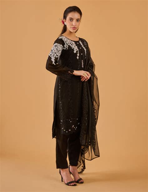 dhartii Classic Black Georgette Kurta Set