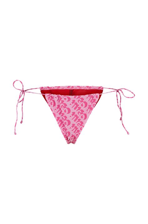 HUGO - Tie-side bikini bottoms with repeat logo print
