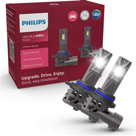 PHILIPS Ultinon Access LED car headlight bulb (HIR2), ultra-compact direct-fit, 80%, 6.000K, set ...