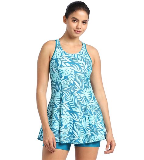 Buy Speedo All Over Printed Swimdress Essential With Boyleg Peacock ...
