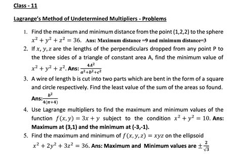 Solved Class - 11Lagrange's Method of Undetermined | Chegg.com