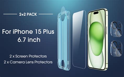 amFilm [2+2 Pack OneTouch for iPhone 15 Plus 6.7 inch Glass Screen ...