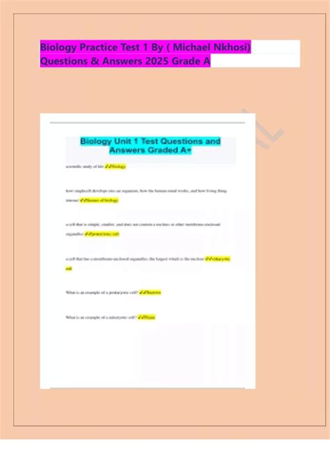 Biology Practice Test 1 By ( Michael Nkhosi) Questions & Answers 2025 ...