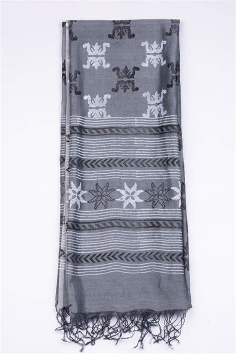 Samuday Craft Block Printed -Silk Dupatta-Grey Colour – Okhaistore