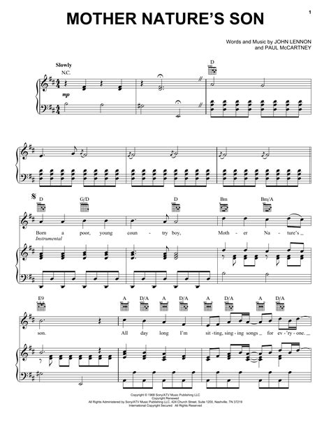 Mother Nature's Son by The Beatles Sheet Music for Piano, Vocal ...
