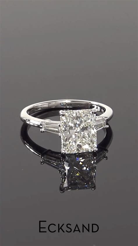 Custom radiant cut diamond engagement ring with side baguette diamonds ...
