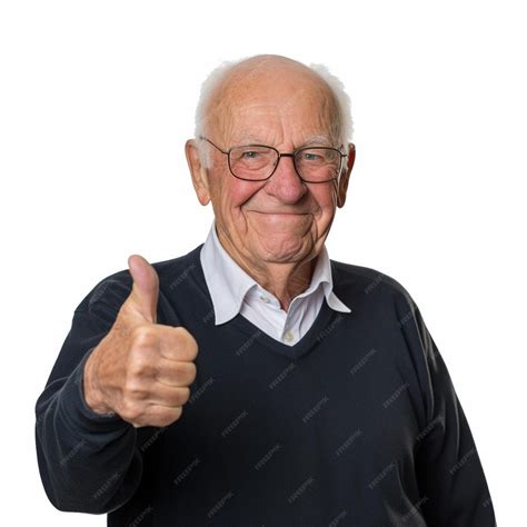 An elderly man with a thumbs up sign that says " thumbs up ". | Premium ...