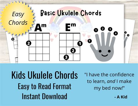 Kids Easy Ukulele Chords Sheet, Great for Ukelele Beginners (instant ...