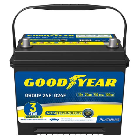 Goodyear 24F-AGM BCI Group Size 24F 12V 70 AH, 120RC, 710 CCA Platinum ...