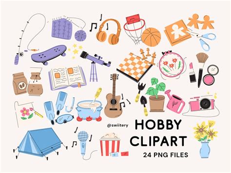 Hobby Clipart Set PNG, Free Time Activity Illustration | Digital ...