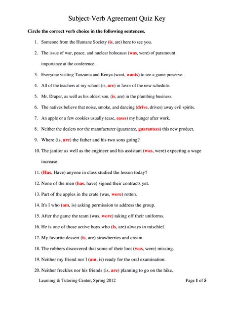 Subject Verb Agreement Worksheets With Answers Pdf - Fill Online ...