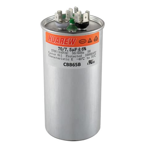 HUAREW 70/7.5 uF 70+7.5 MFD ±6% 370V/440V CBB65B AC Capacitor Dual Run ...