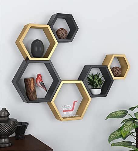 Dream Arts Shoppee Hexagon Shape Set of 6 Floating Wall Shelves and ...