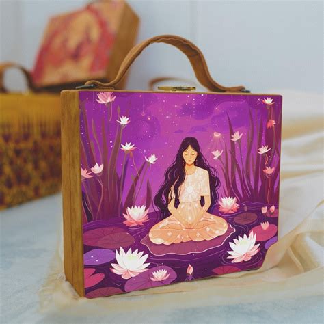 Girl With Lotus Printed Suitcase Style Clutch - Artklim