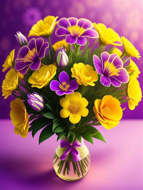 Yellow and Purple Flowers Bouquet