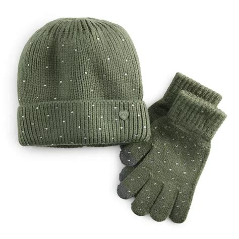 Girls madden girl Rhinestone Beanie & Gloves Set