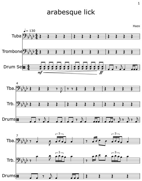 arabesque lick - Sheet music for Tuba, Trombone, Drum Set