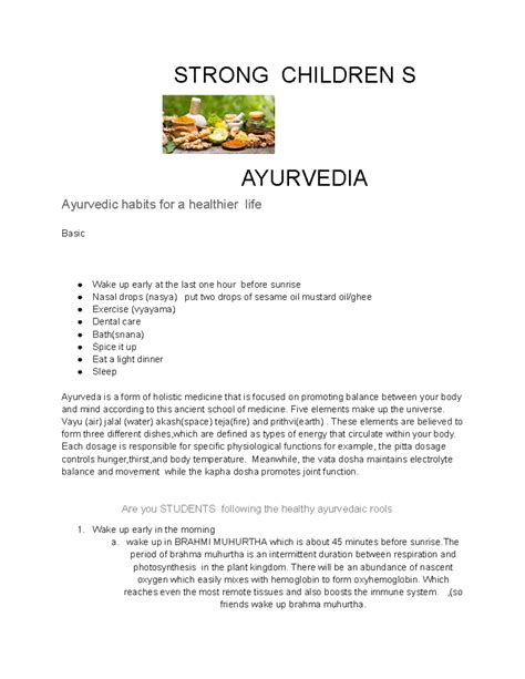 Untitled document - Long life - STRONG CHILDREN S AYURVEDIA Ayurvedic ...