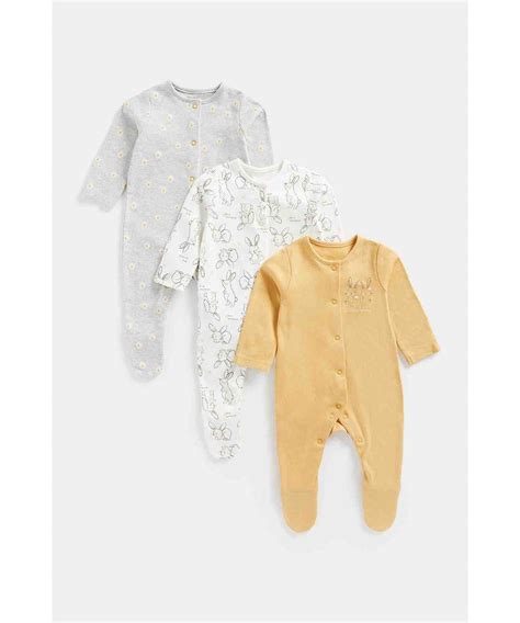 Mothercare Unisex 100% Cotton Printed Sleepsuit - Pack of 3 - Multicolor