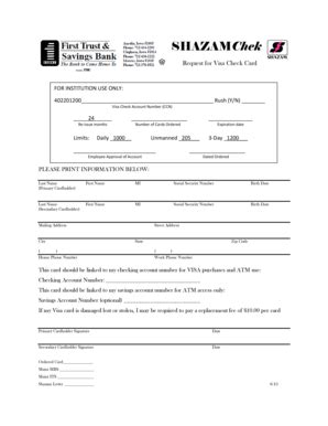 SHAZAMChek Visa Check Card Request Form - Blank Fillable Template ...
