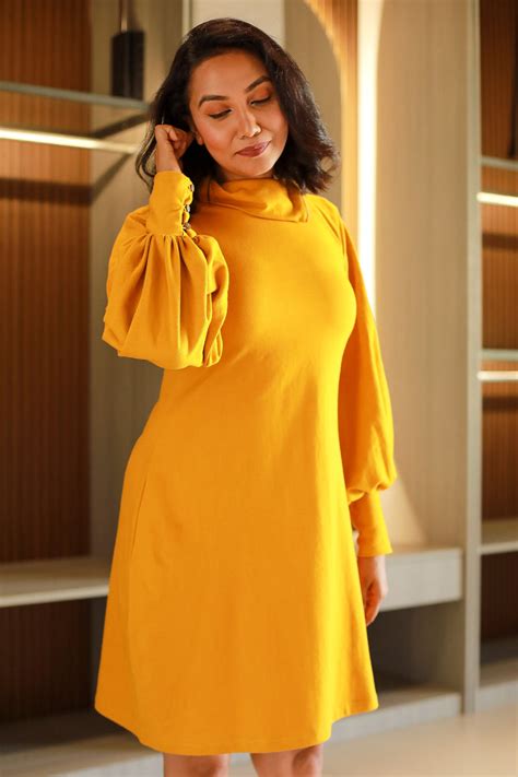 Sabrina Balloon Sleeve Shift Dress - Mustard – The August Co.