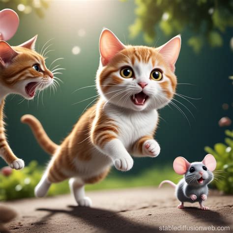 Cat Chasing Mouse: Detailed, Vivid Cartoon Illustration (4k) | Stable ...
