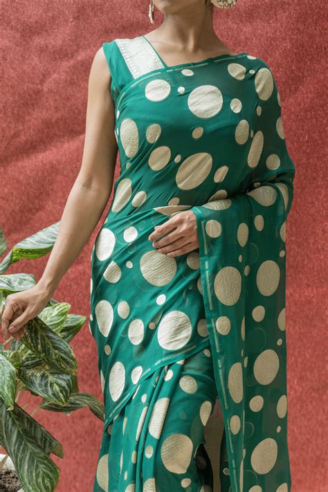 Khaddi Georgette Green Polka Dots Saree – Umay Benaras