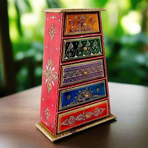 Wooden Hand Painted 5 Layer Drawer Box - KK GIFT STORE