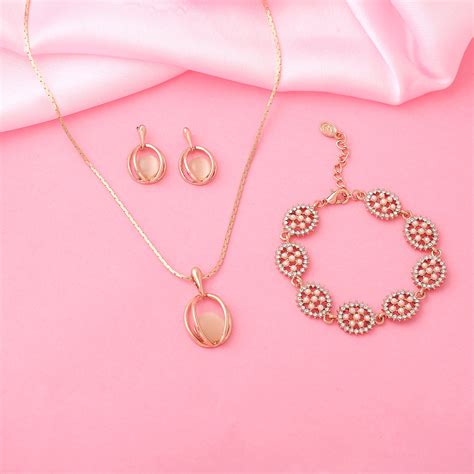 Rose Gold Earring, Pendant & Bracelet Combo – Estele