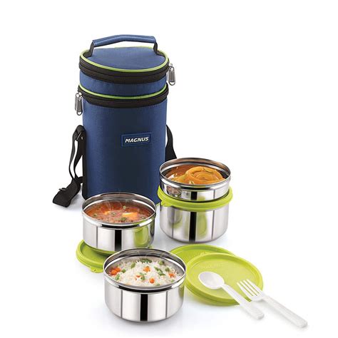 Buy Magnus Stainless Steel Lunch Box Set of 4.Easy Lock Containers 100% ...