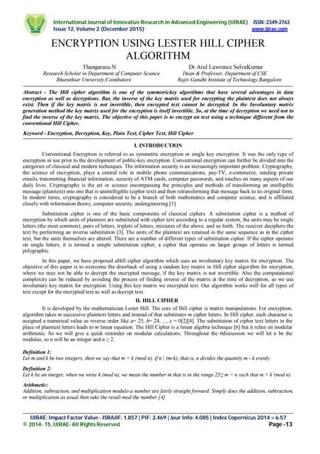 Image result for Encryption Algorithm of Hill Cipher