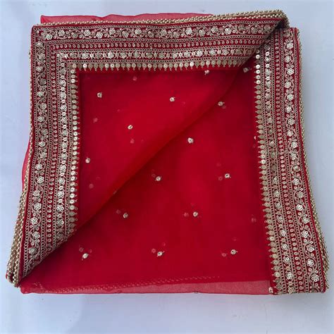 Bridal Glowing Red Sequin Organza Embroidered Dupatta – anokherang