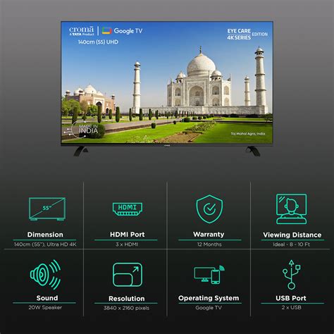 Buy Croma 140 cm (55 inch) 4K Ultra HD LED Google TV with Bezel Less ...