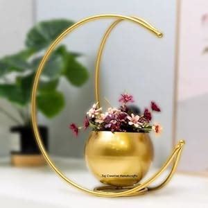 TAJ CREATIVE HANDICRAFTS Metal Flower Vase with Gold Finish Geometrical ...