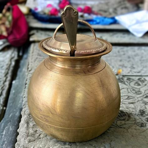 Antique Brass Kalash with Spoon & Lid | Pital Traditional Storage Pot ...