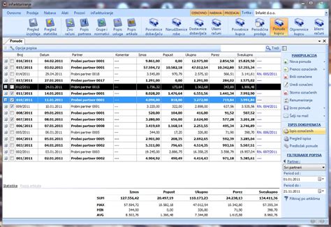 Galerija slika sučelja programa za izradu računa