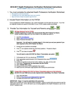 Fillable Online 2016-2017 Health Professions Verification Worksheet ...