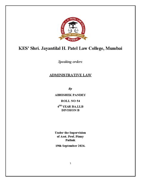 administrative law assignment on speking orders - KES’ Shri. Jayantilal ...