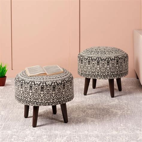 Sheen Decor Teak Brown Velvet Pouffes Sitting Stool for Living Room ...
