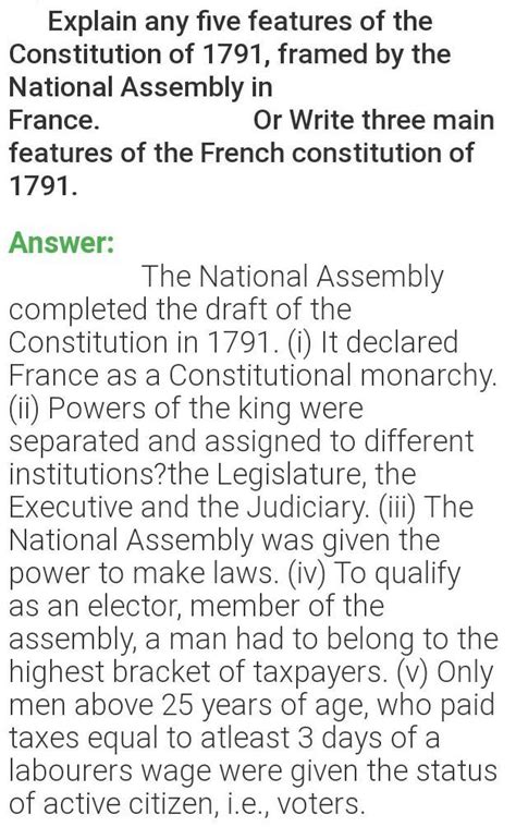 Explain the features of the constitution of 1791 framed by the National ...