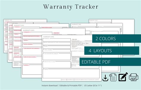 EDITABLE Warranty Tracker Printable Warranty Log Warranty - Etsy India