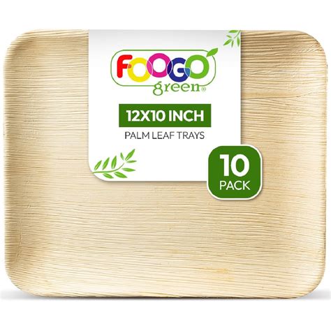 Buy FOOGO Green 10 Disposable Palm Leaf Serving Trays, Large 12x10 inch ...