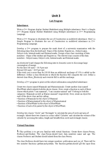 Unit III - Week 1 - Tutorial - Unit 3 Lab Program Inheritance Write a ...