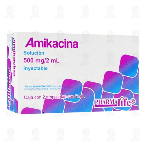 Amikacina 500mg/2ml, Solución Inyectable 2 Ampolletas Pharmalife.