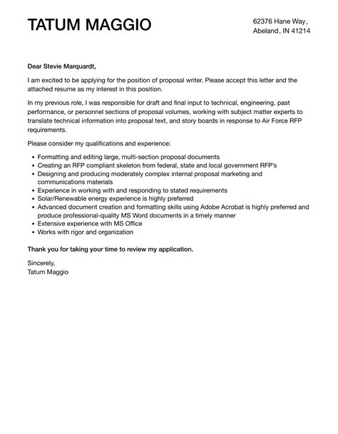 Proposal Writer Cover Letter | Velvet Jobs